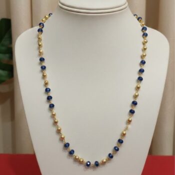 Azure Glow Blue Bead Gold Chain Necklace (AGBB-GC-0009)