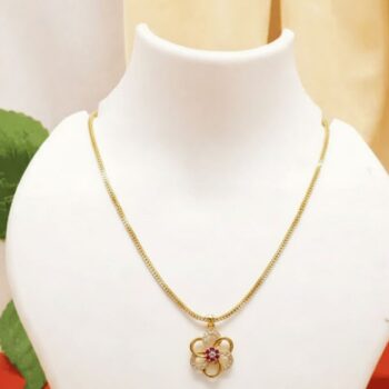 Floral Ruby Stone Gold Pendant Chain Necklace (PN-FLR-RB-GD-8461)