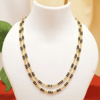 Traditional Triple Layer Black Bead Gold Mangalsutra Necklace (MG-TRI-BB-GD-2048)