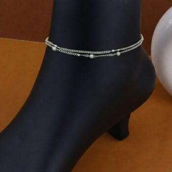 Delicate Gold-Plated Double Chain Beaded Anklet (DGPDC-BA-0025)