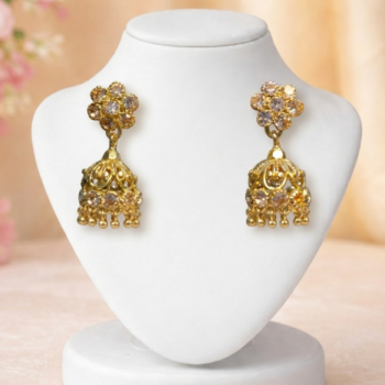 Flower and Golden Dangling Earrings