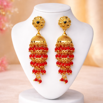Red Bead Cascading Earrings RBE-005