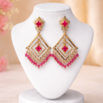 Pink Bead Cascading Diamond Earrings PBC-007